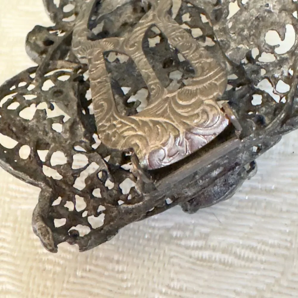 Vintage Art Nouveau Rhinestone Pot Metal Filigree and Flowers Dress Clip 1940s